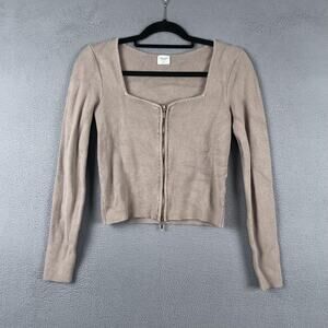 Abercrombie & Fitch Sweater Full Zip Womens M Beige Square Neck Zipper Fitted